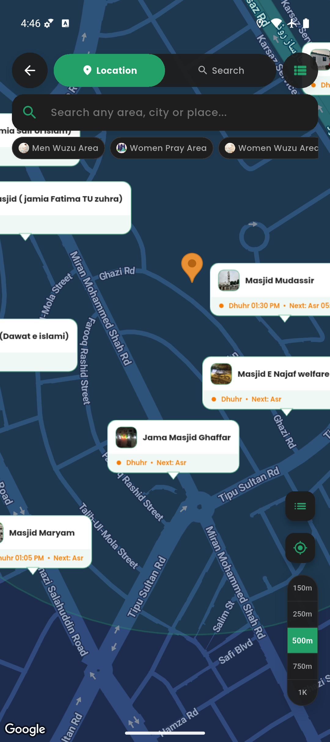 Find the closest masjid, now.